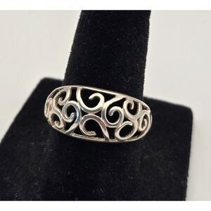 Sterling Silver 925 Filigree Scroll Band Ring Sz 7.25 Romantic Boho Minimalist